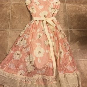 Pink Floral Strapless Dress Small